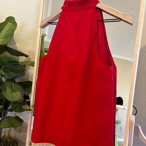 Zara Neck High Red Sleeveless Shitt